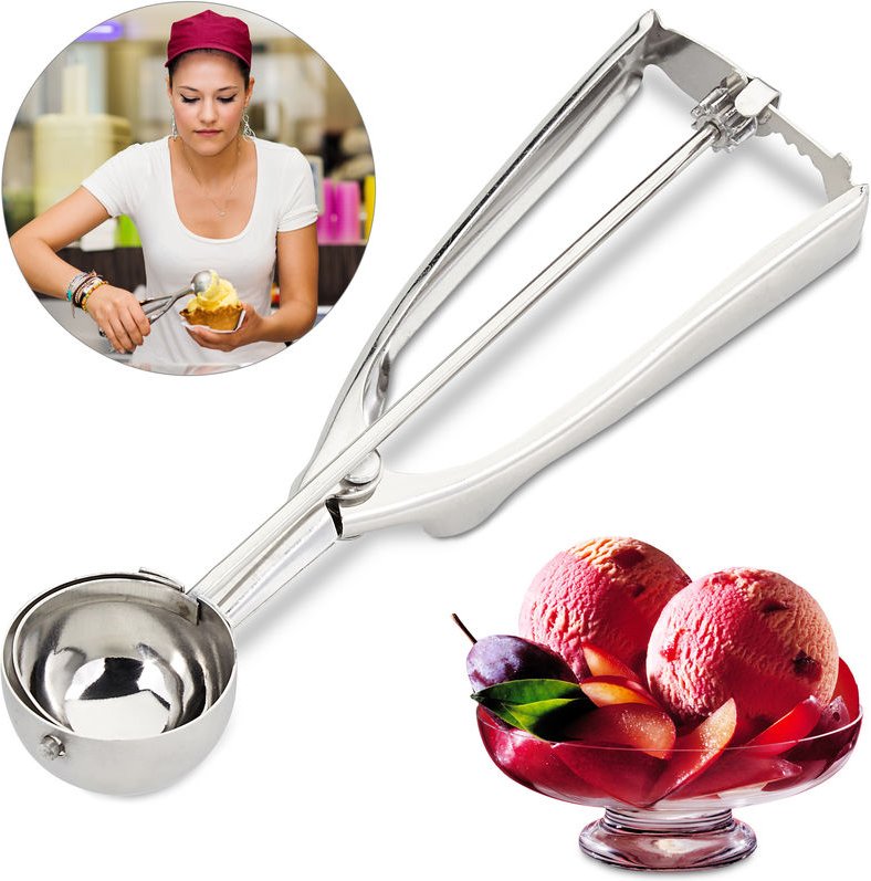 Relaxdays - Eisportionierer Edelstahl, mit Auslöser, für Eis, Obst, Keksteig, Eiskugel ∅ 39 mm, Ice Cream Scoop, silber