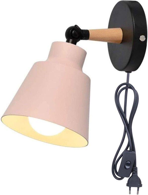 STOEX Wandleuchte aus Eisen Holz Wandlampe mit Schalter und Stecker Vintage Verstellbare E27 für Wohnzimmer Schlafzimmer...