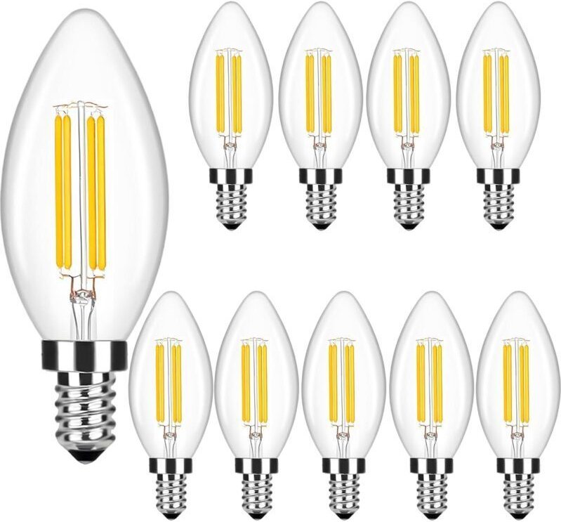 E14 LED-Warmweiß 2700 K, ersetzt herkömmliche 40-W-Glühlampen, 4-W-Kerzenlampe mit Glasfilament, vorteilhaftes Set mit (...