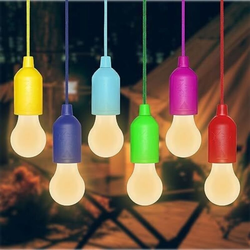 6 Stück Campinglampe, Light LED Camping, mit Zugschalter, Batteriebetrieben Tragbare LED Lampen, Zeltlampe Glühbirne, fü...