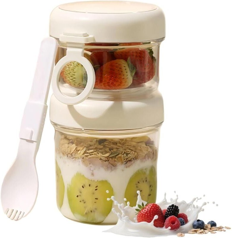 Thumbnail - Stück Müslibecher to Go 530 ml + 330 ml, Joghurtbecher to Go für Kinder mit Löffel im Deckel, Müslibecher, Müsli, Müslib...