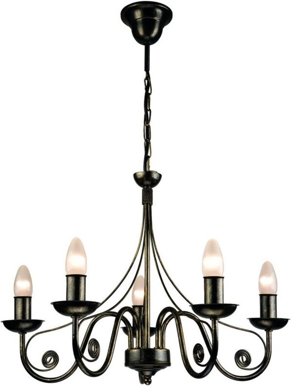 Lamkur Donato Kronleuchter mit Stoffschirmen, Schwarz, 5x E27