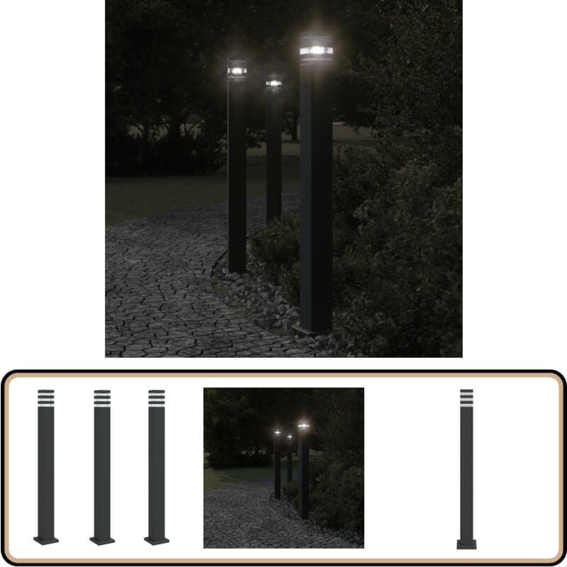Wegeleuchten 3 Stk. Schwarz 110 cm Aluminium - Gartenlampe - LED-Lampe - Außenstehleuchte - Outdoor Beleuchtung - Terras...