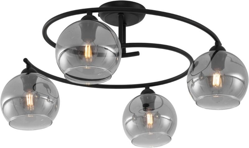 Moderne Deckenleuchte Schwarz mit Rauchglas 4-flammig - Alanis