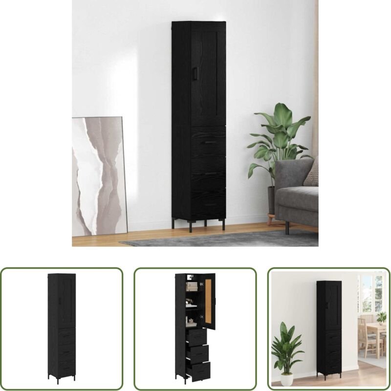 vidaXL Holz Hochschrank Eichen-Optik - Highboard Schwarz Eichen-Optik 34,5 x 34 x 180 cm Holzwerkstoff