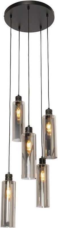 Moderne Hängelampe schwarz mit Rauchglas 5 Lichter - Stavelot