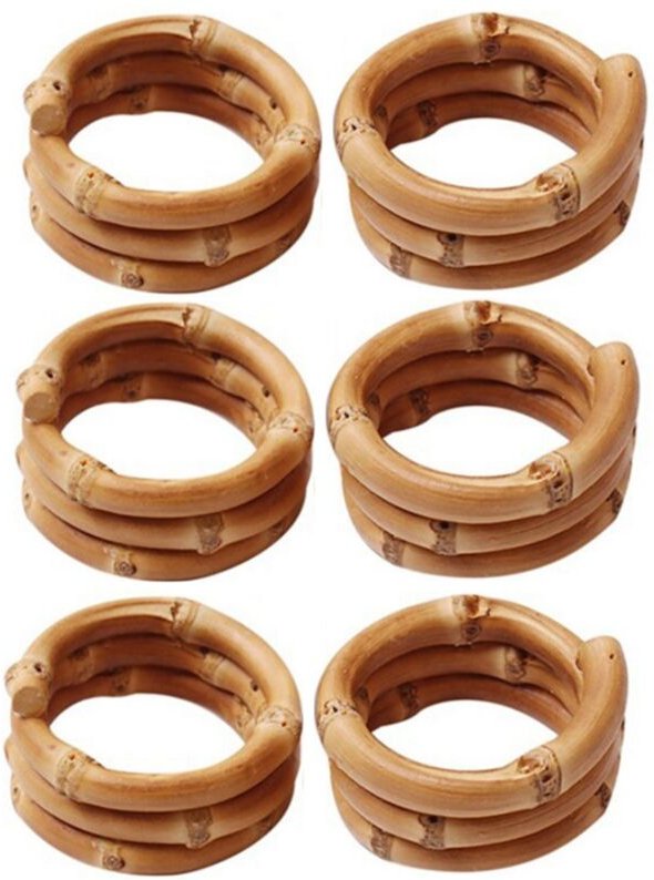 Handgemachter Bambus Serviettenring, NatüRliche Rustikale Serviettenhalter Serviettenschnallenhalter Set Von 6