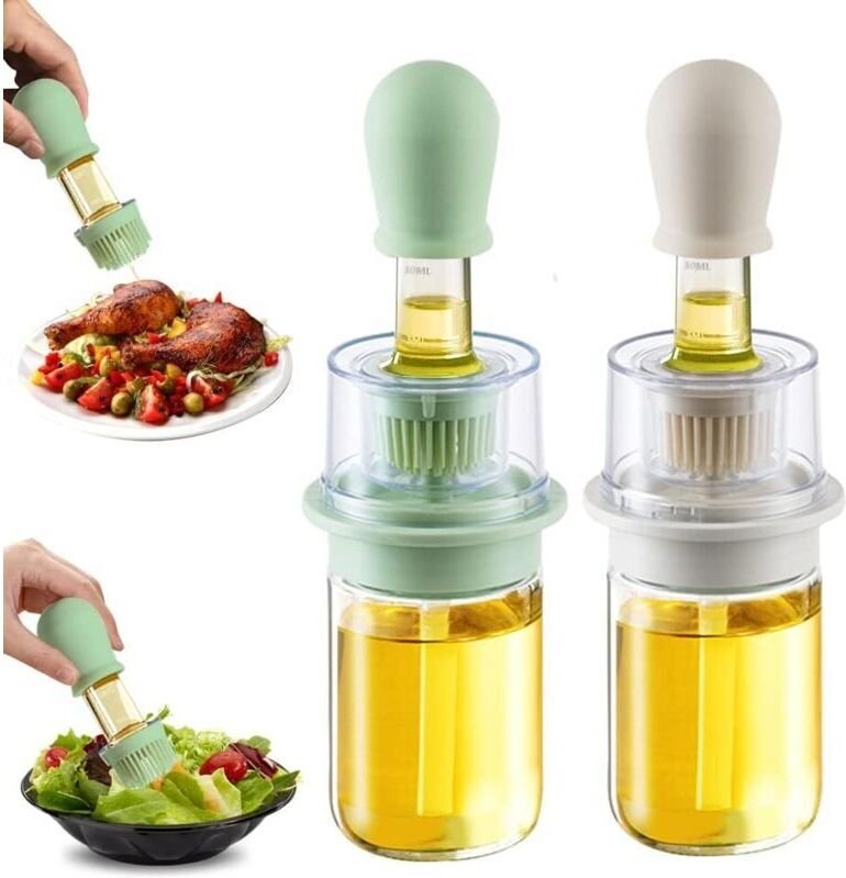 2-in-1 Ölspender mit Pinsel, 180-ml-Flasche für Olivenöl und Essig mit Silikon-Backpinsel zum Kochen, Grillen, für Salat...