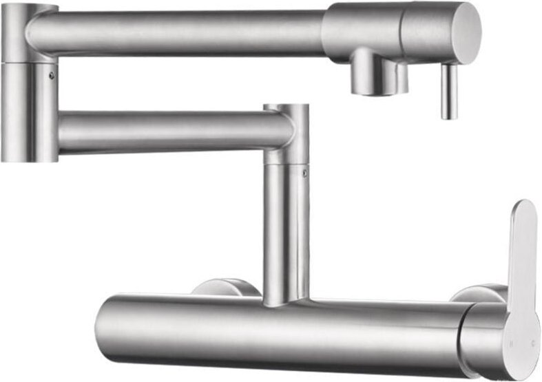 Wandmontierte, klappbare Küchenarmatur, Edelstahl 304, zwei Hahnlöcher, 360°-Drehung, Doppelbedienung.