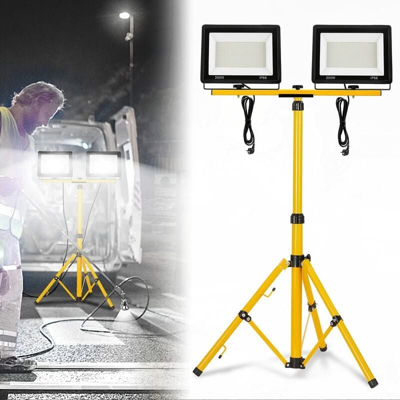 Led Baustrahler mit Stativ Arbeitsleuchte Bauscheinwerfer inkl. Netzkabel, IP66 Wasserdicht Höhenverstellbar Arbeitssche...