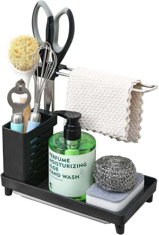 Organisateur d'Évier Salle de Bain avec Égouttoir Porte-Serviettes pour Éponges et Brosses