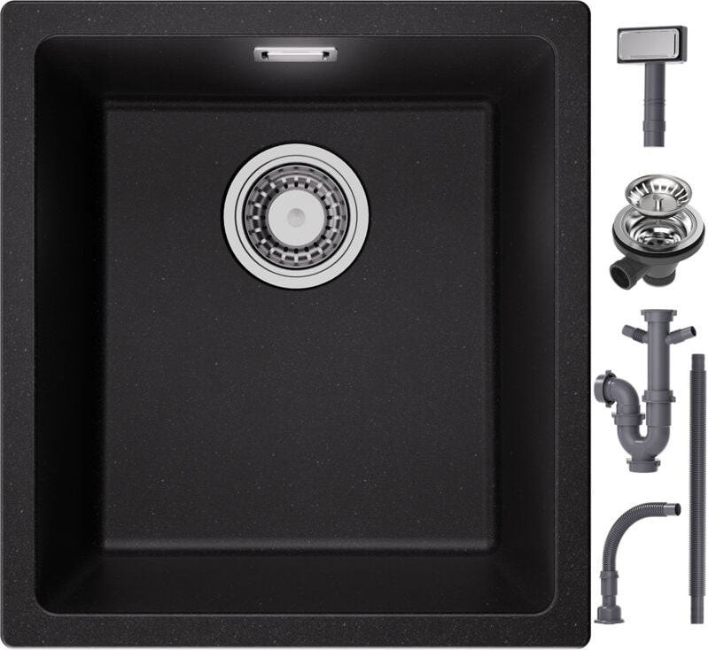 Cecipa Max - Granitspüle 40 x 44 cm Unterbau-Küchenspüle Granit Einbauspüle Schwarz