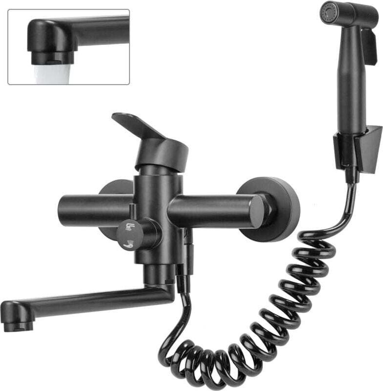 Küchenarmatur, Wandmontage, mit Brausepistole, 360° schwenkbar, 23 cm Schwenkauslauf, Warm- und Kaltwasser, 4 Betriebsmo...