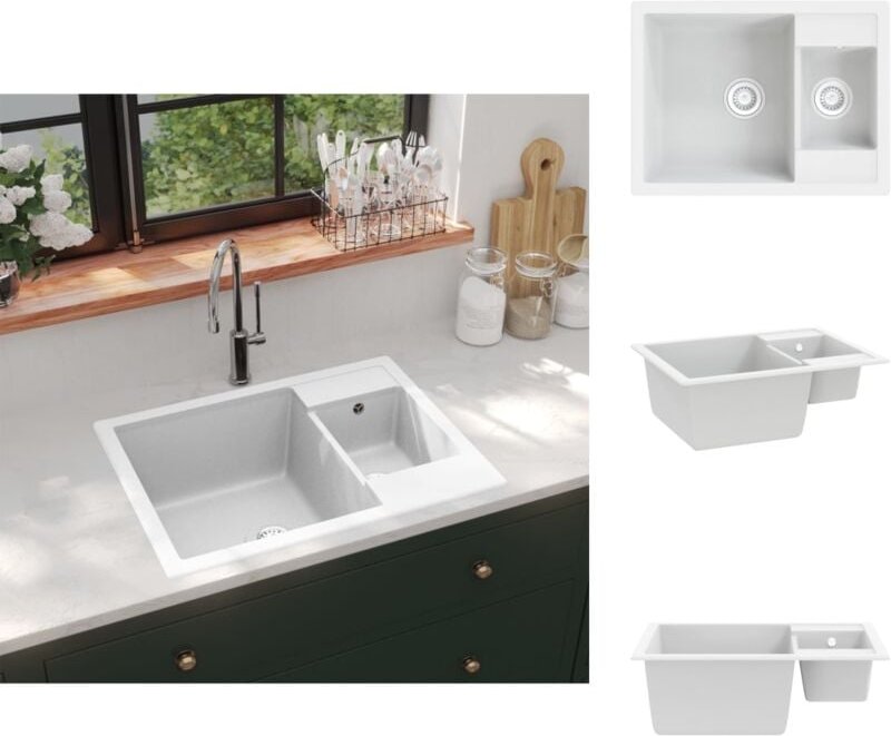 Küchenspülen & Spülbecken - Living Küchenspüle mit Überlauf Doppelbecken Weiß Granit - Weiß