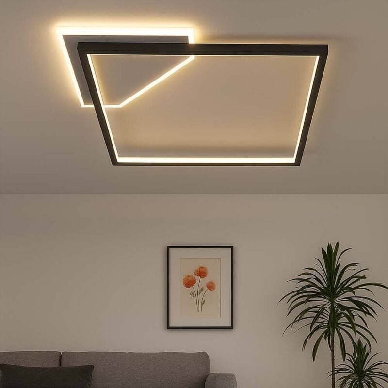 LED Deckenleuchte schwarz Designleuchte dimmbar Deckenlampe integrierter Stufenschalter, Metall, 24W 2700Lm warmweiß, Lx...