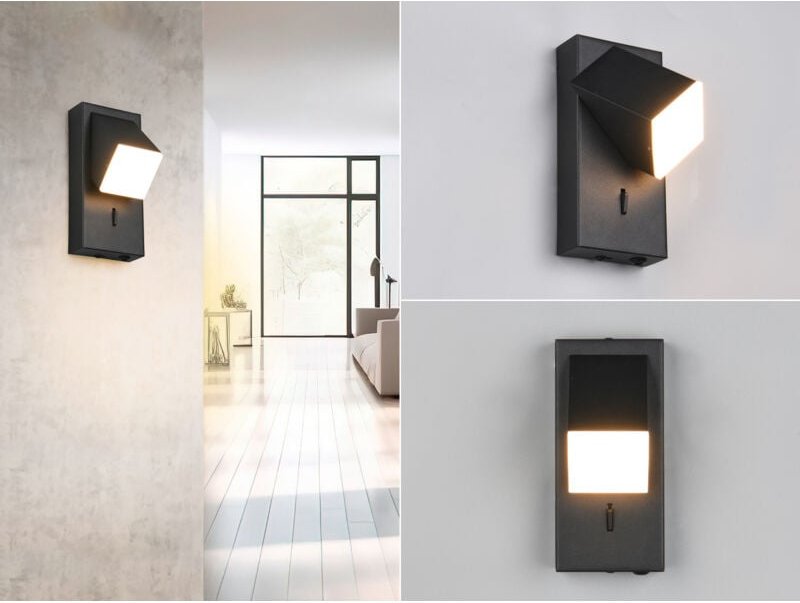 Led Innen Wandleuchte raglan schwenkbar mit Schalter Schwarz, Höhe 15cm