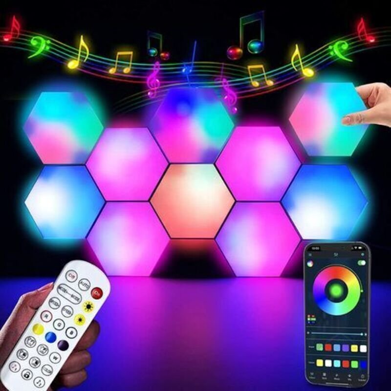 RGB-LED-Gaming-Panel, App- und Fernbedienungssteuerung, LED-Wandleuchte, Gaming-Lampe mit Musiksynchronisation, sechseck...