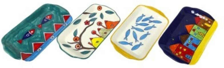 Handgefertigter Keramik-Dekoteller, 4er-Set, Lavendel- und Oliven-Design, ideal für Tisch und Wohndeko