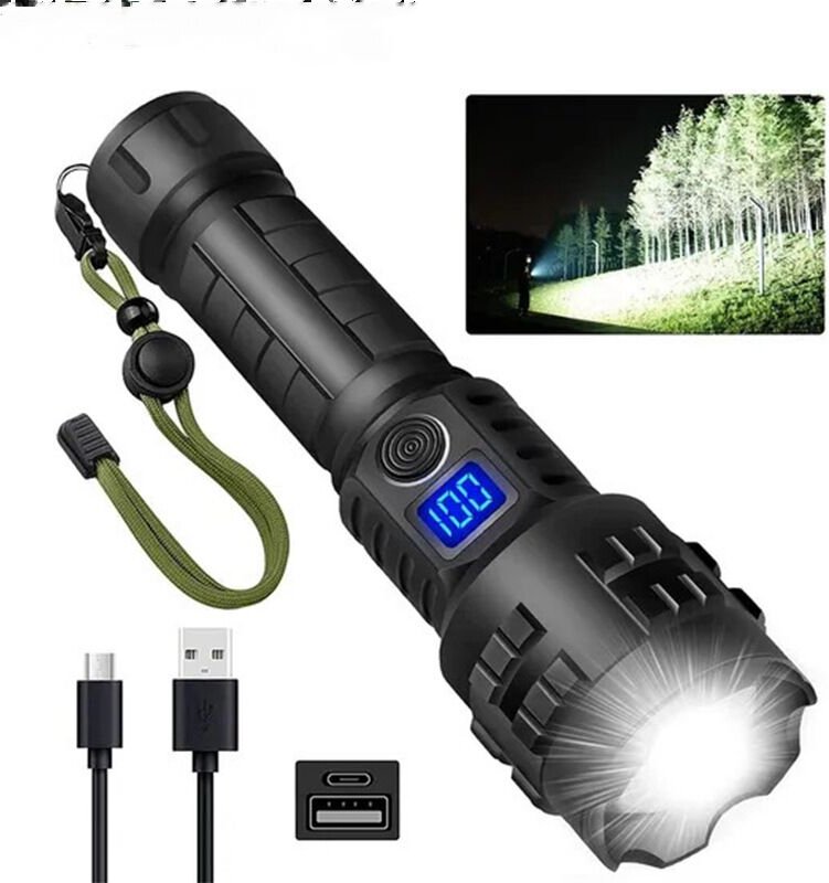 Ultrastarke LED-Taschenlampe, wiederaufladbare Taschenlampe, leistungsstarke und langlebige Taschenlampe, 2400 Lumen, su...