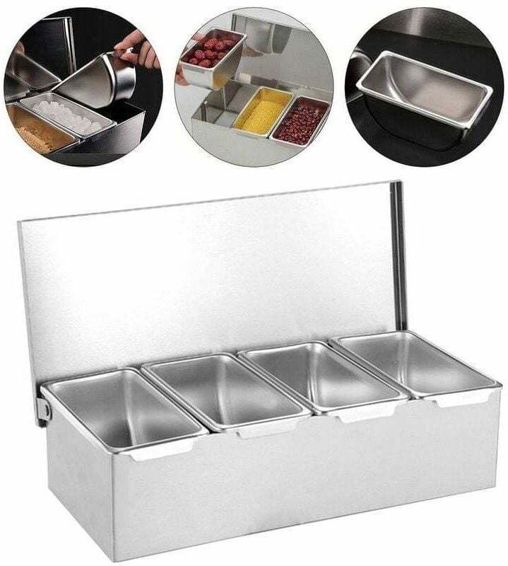 Boîte de rangement alimentaire à quatre compartiments, en acier inoxydable, idéale pour conserver les accompagnements, l...