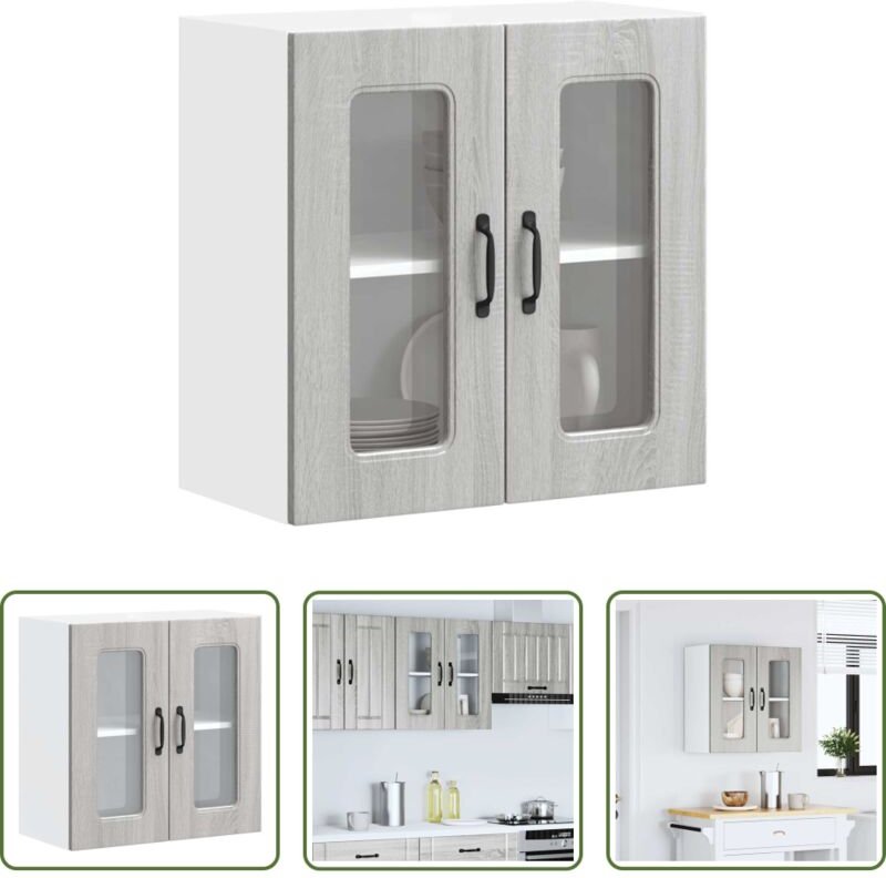 Küchenregal - Küchen-Hängeschrank mit Glastür Kalmar Grau Sonoma Holzwerkstoff