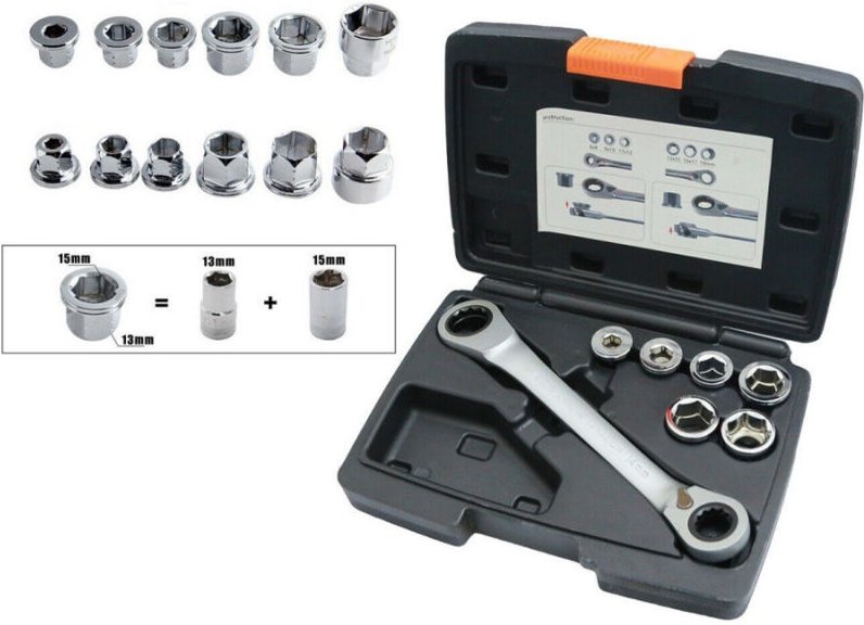 Trade Shop Traesio - Trade Shop - satz 7 sechskant-ratschenschlüssel 14-19MM 5 dübel 6-19MM -