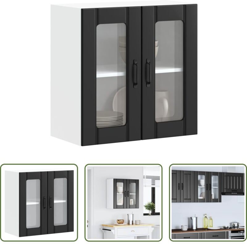 vidaXL Küchenmöbel - Küchen-Hängeschrank mit Glastür Lucca Schwarz Holzwerkstoff