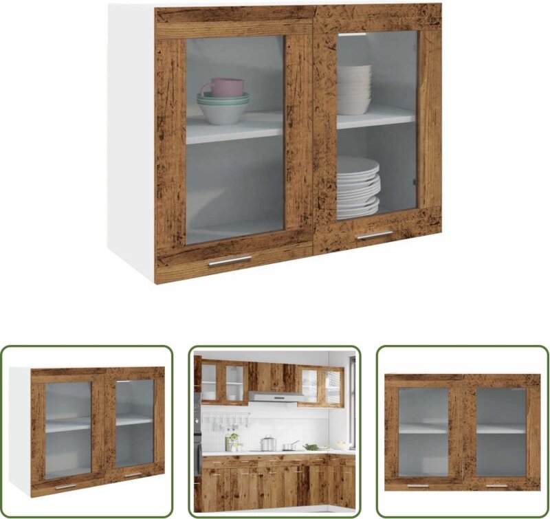 vidaXL Wandmontage - Hängeglasschrank Lyon Altholz-Optik 80x31x60 cm Holzwerkstoff