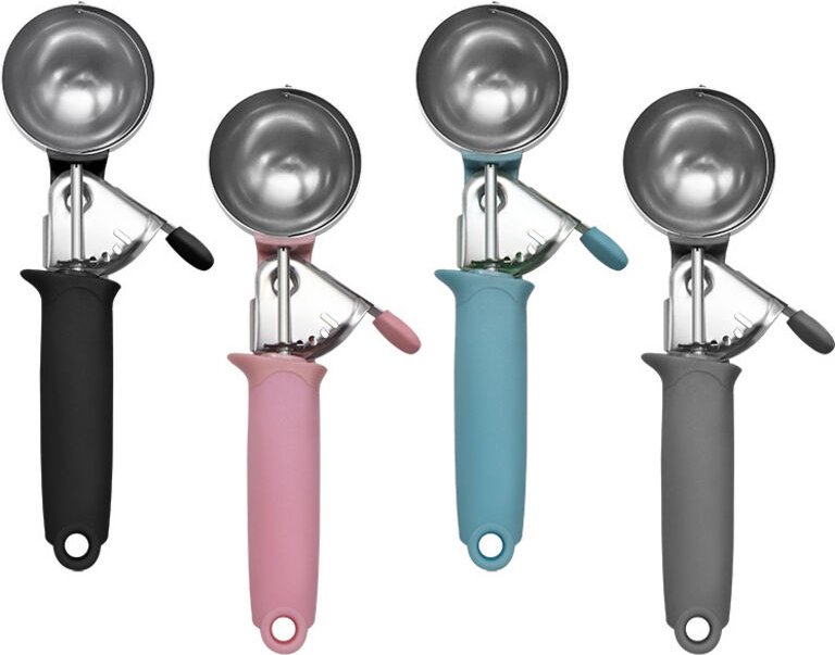 Set mit 4 professionellen Eiskugelportionierern aus Edelstahl mit Auslösemechanismus – Vier Farben