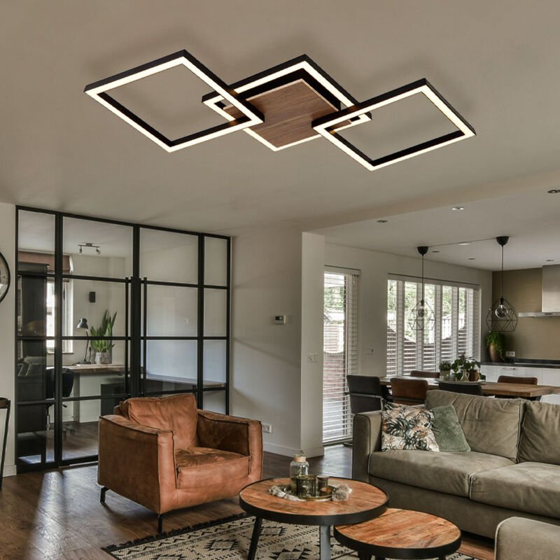 Globo Lighting - Deckenlampe Holzoptik Deckenleuchte Wohnzimmerlampe led Designleuchte braun schwarz, 24W 1400lm warmwei...