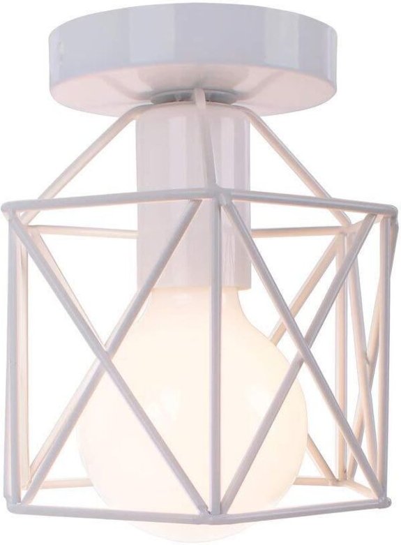 Deckenleuchte Industrial Lampenschirm Metall Eisen E27 Semi-Flush Mount für Flur Studie Zimmer Büro Schlafzimmer (Weiß)
