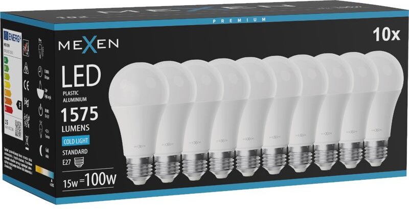 Mexen Nova 10x LED-Lampe E27, A60, 15W, Kalt - 6500K, 1575 lm - L100-E27-1565-01x10