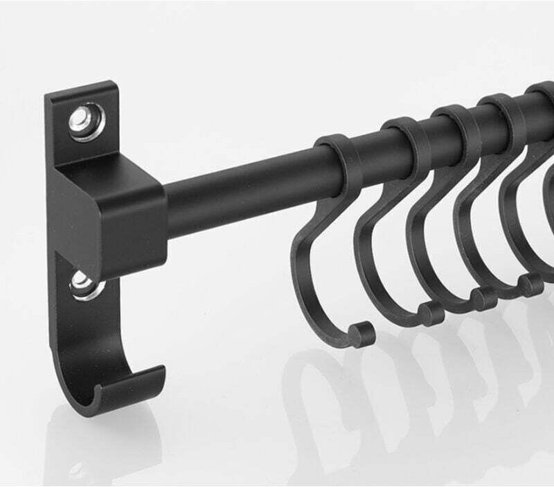 Küchenutensilienhalter, 50 cm Küchenregalstange mit 7 abnehmbaren Haken (Schwarz)