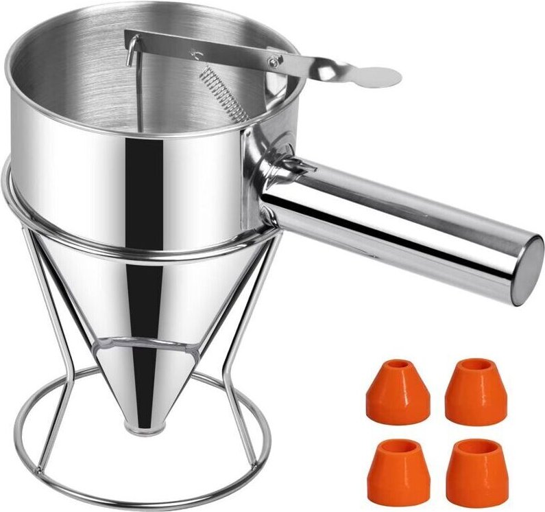 Edelstahl-Kolbentrichter, 1,2 Liter, Küchentrichter mit verschiedenen Kalibern, inklusive Gebäckkolben und Ständer, Teig...