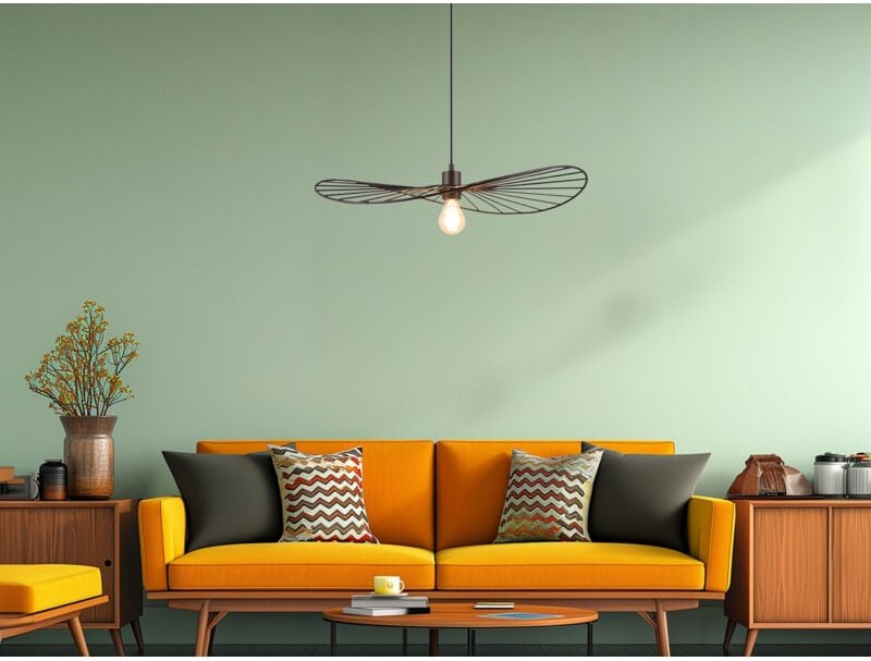 Trio - Ausgefallene Pendelleuchte chapeau, Lampenschirm Schwarzer Draht, ø 60cm