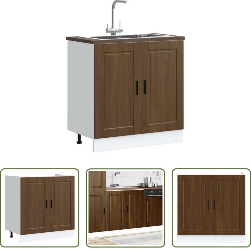 Küchenmöbel - Spülenunterschrank Porto Braun Eichen-Optik 80x46x81,5 cm