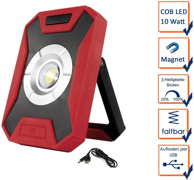 Led Akku-Arbeitsleuchte Flood 10 Watt schwarz-rot Werkstattlampe Baustrahler - REV