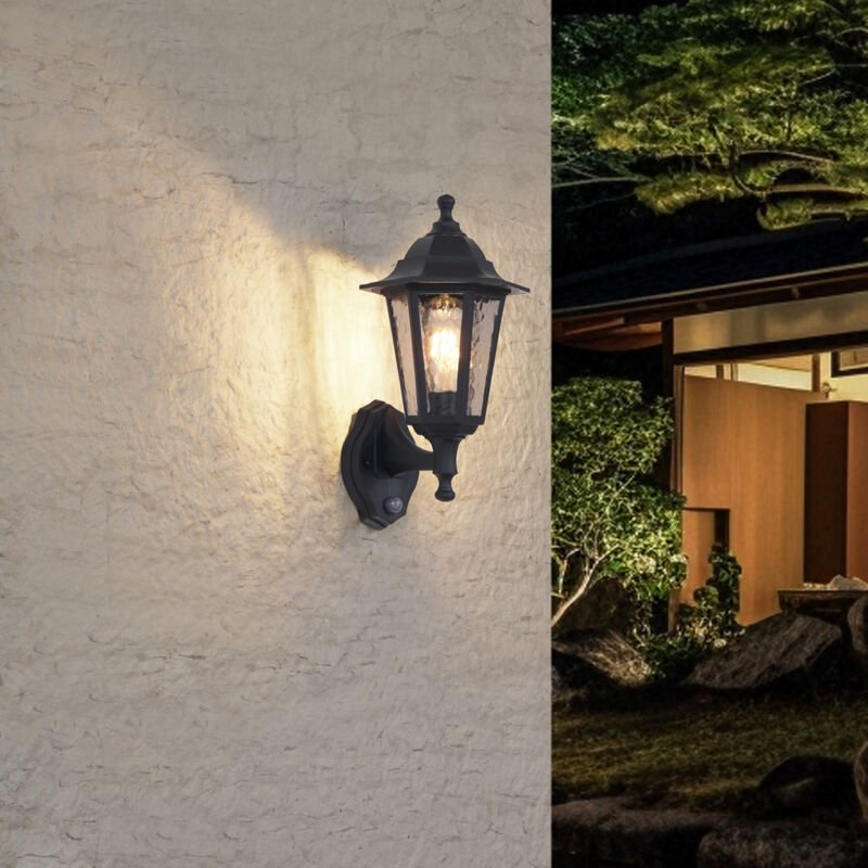 Außenwandleuchte schwarz mit Bewegungssensor IP44 - New Haven Gehämmert