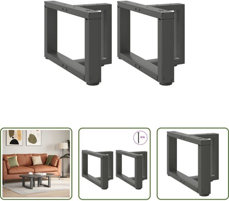 vidaXL Tischbein - Couchtischbeine T-Form 2 Stk. Anthrazit 50x25x(30-31) cm Stahl