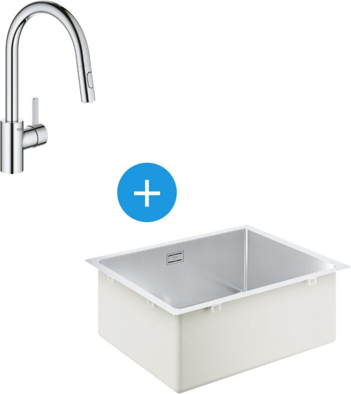 Kit K700 Küchenspüle Unterbau 540x440mm Edelstahl + Mischbatterie Ausziehbare Handbrause 2-Strahl (31574SD1-SET5) - Groh...