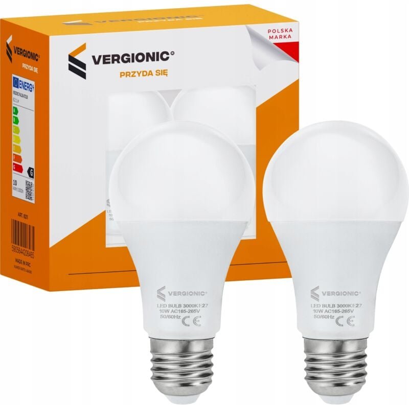 LED Leuchtmittel A60 10W 3000K E27 2 Stk. VERGIONIC SMD 600 lm warmweiß
