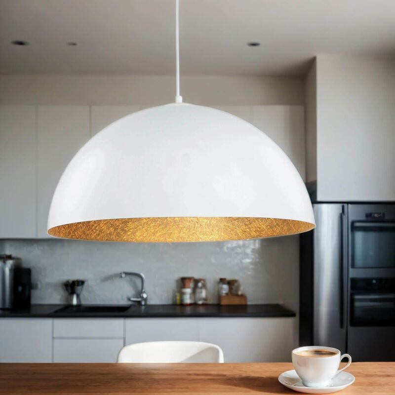 Licht-erlebnisse - Pendelleuchte Weiß Gold ø 50 cm rund verstellbar Esszimmer Küche Hängelampe