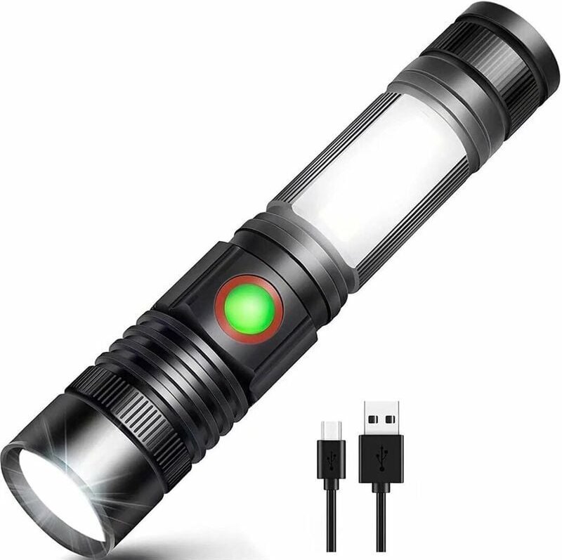 CHOYCLIT USB-wiederaufladbare LED-Taschenlampe, leistungsstarkes COB-Militär, tragbares zoombares Licht für Autoreparatu...
