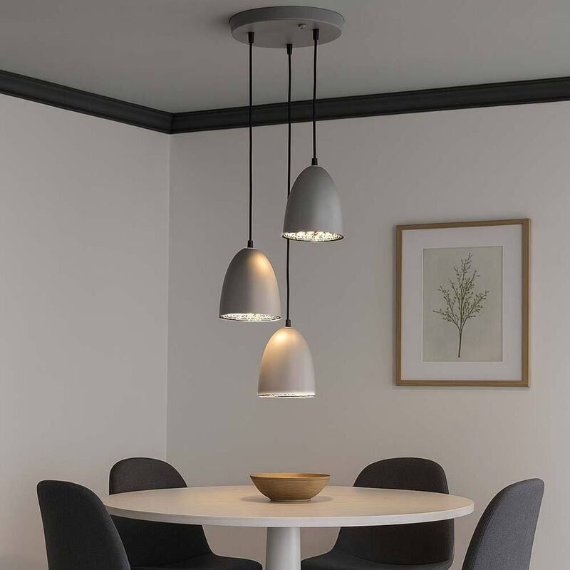 Eglo - Hängelampe Hängeleuchte Pendelleuchte Pendellampe Esszimmerlampe, 3 Flammig, Metall titanfarben, 3x E14 Fassungen...