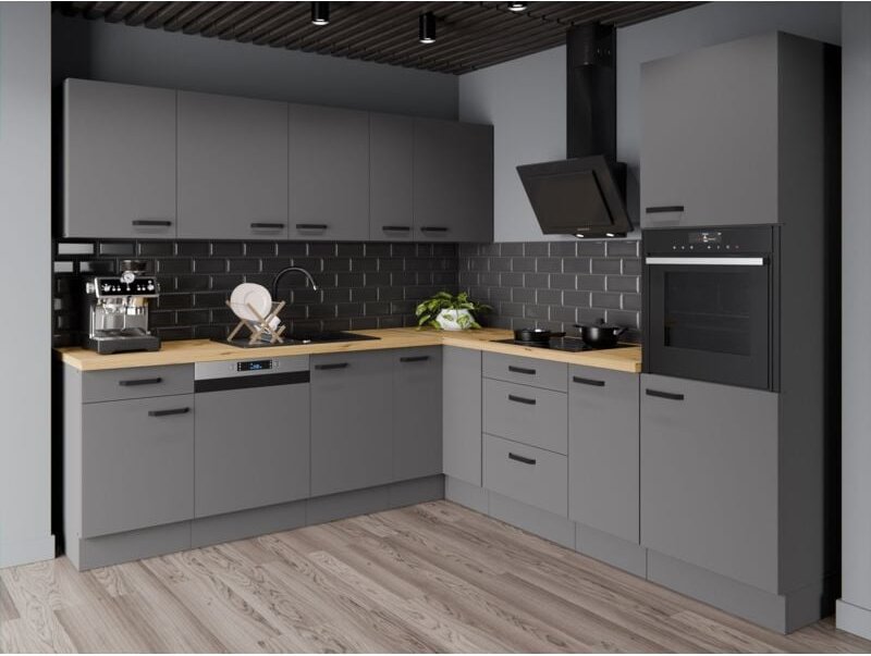 Winkelküche NESSA 250x250 cm Küchenzeile Einbauküche Eckküche Küche Anthrazit