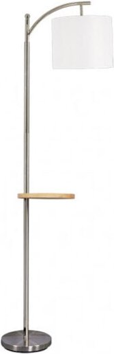 1xe27 Seide Seidenlounge Ständer 1xe27 Nickel mit weißem Lampenschirm mit eingebautem Holztisch 181x27x44 cm