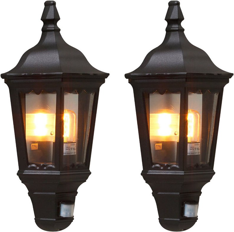 Konstsmide - 2er-Set schwarze Wandleuchten Halbschale Bewegungsmelder firenze, E27, Aluminium
