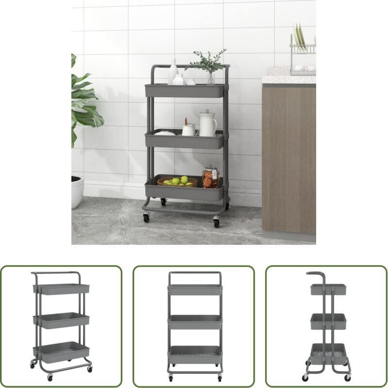 Stauraum - Küchenwagen 3 Etagen Grau 42x35x85 cm Eisen und ABS