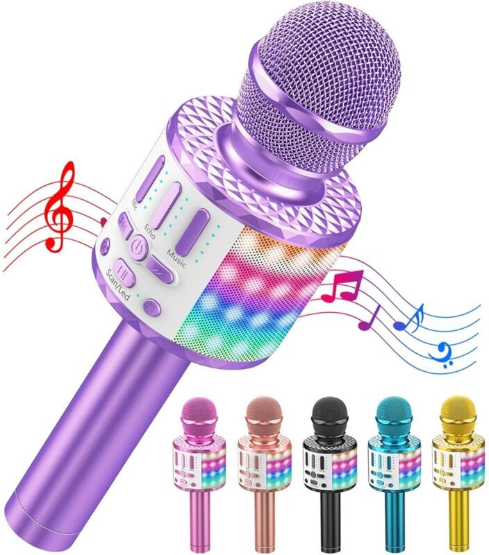 Kabelloses Bluetooth-Karaoke-Mikrofon, tragbarer Karaoke-Lautsprecher mit Lichteffekten, ideal für Kinder und Erwachsene...
