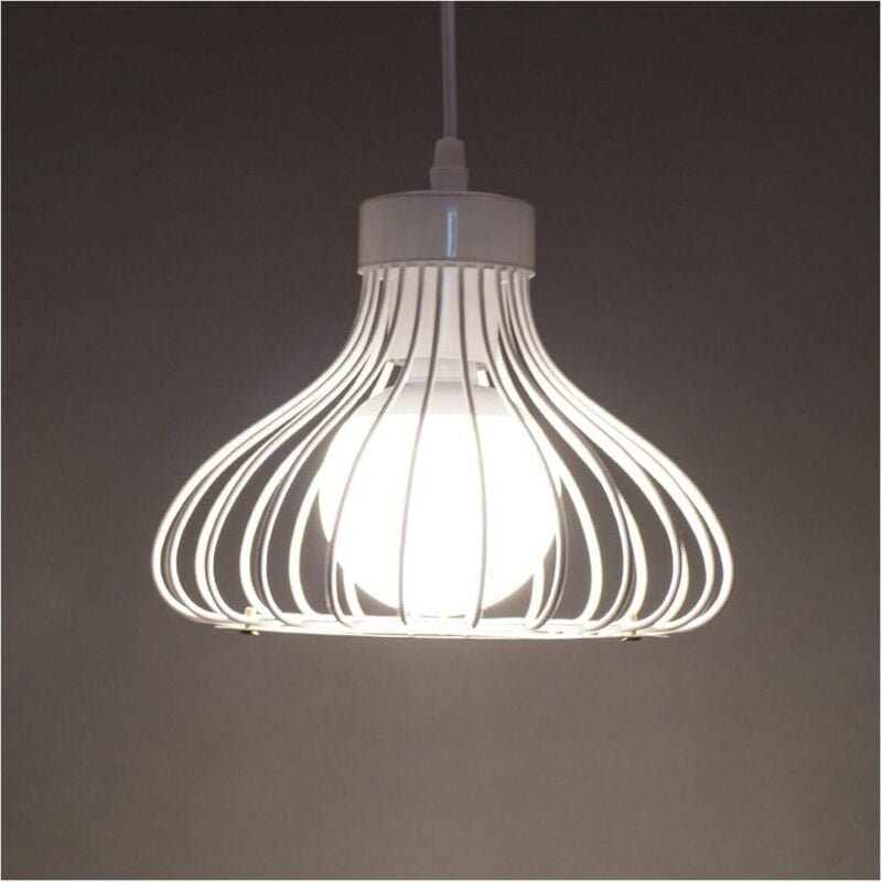 Industrielle Pendelleuchte E27 Metall Käfig Hängende Deckenleuchte für Wohnzimmer Küche Esszimmer(Weiß)